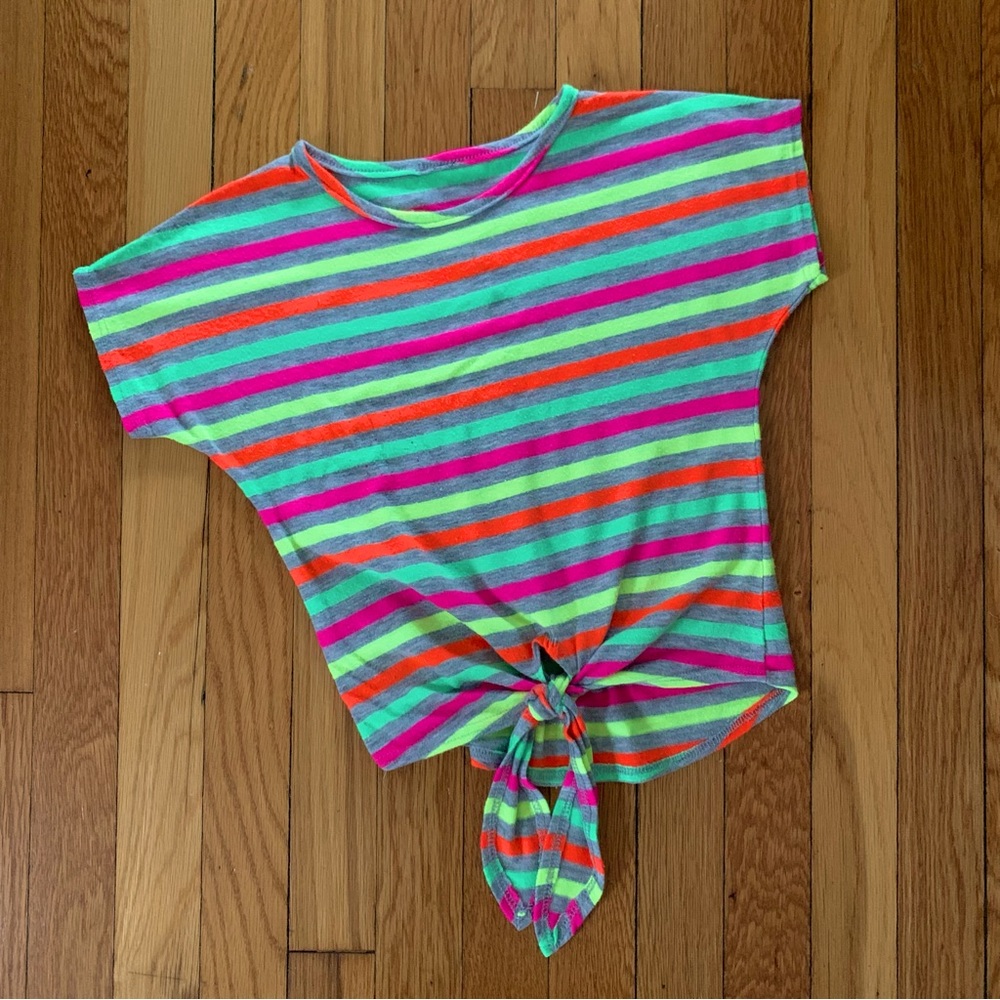 Unbranded Girls top (fits a 7/8) gray and neon striped shirt